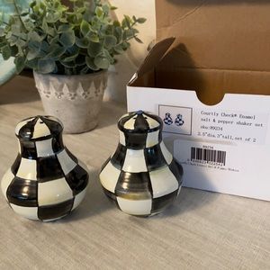MacKenzie Childs Courtly Check Enamel Salt & Pepper Shaker Set Black & White